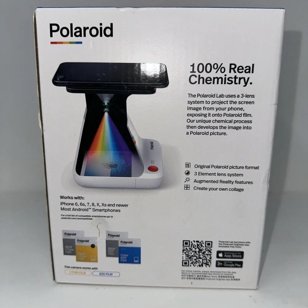 Polaroid Lab Camera Brand New In Box White With Small Rainbow Stripes In Front